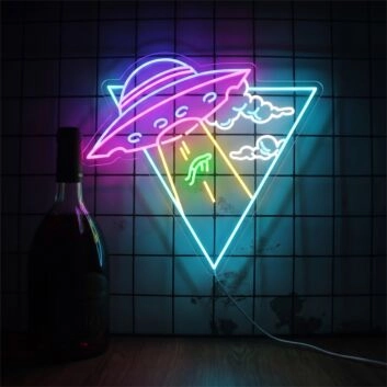 Elevate Your Space: Cool Ufo Kidnapping Man Led Neon Sign for Creative Wall Decor in Home, Office, Bars, and Sci-Fi Themed Parties.