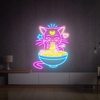 Brighten Your Kitchen and Spice Up Your Next Party with Fortune Cat Ramen Anime LED Neon Sign Kitchen Decor!