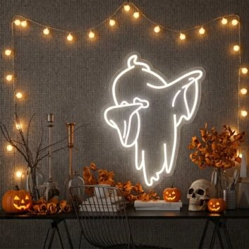 Brighten Your Halloween Party and Home with the Ghost Spooky Halloween LED Neon Sign - Perfect for Wall Art and Adding a Haunting Vibe to Bars and Events