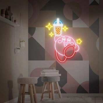 Elevate Your Space: Kirby Bubble Tea Neon Wall Art for Cafes, Home Kitchens, and Boba Shops - The Ultimate LED Neon Sign for Beverage Lovers.