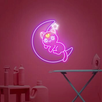 Brighten Up Your Space: Luna Cat Led Neon Sign, Perfect for Home Decor, Office Ambiance, and Kawaii Anime Themed Parties