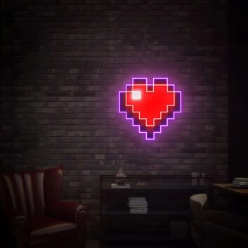 Brighten Your Special Moments: Pixel Heart UV LED Neon Sign, Perfect for Weddings, Parties, and Romantic Home Decor.