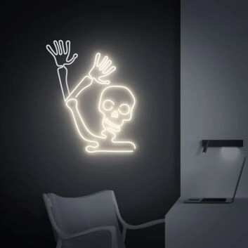 Light Up Your Halloween Bash and Spookify Your Space with Waving Skeleton Led Neon Sign Skull Led Light for Home Decor, Office, Store, and Bar Celebrations.