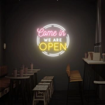 Brighten Your Storefront, Office, or Bar: We Re Open Business Logo Open Led Light - Ideal for Welcoming Customers with Style.