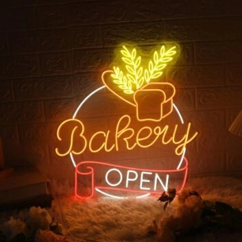 Brighten Your Bakery, Elevate Weddings & Parties: Custom Name Bakery Open LED Neon Sign for Unique Decor and Welcoming Ambiance.