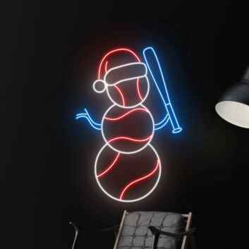 Light Up Your Game Room, Bar, or Sports Club This Festive Season with Baseball Christmas Hat Led Neon Sign Snowman Sport Club Neon Sign.
