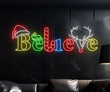 Brighten Your Festive Celebrations: Believe Christmas Hat Led Neon Sign Candy Cane Christmas Neon Sign for Home Decor, Office Festivities, and Holiday Parties.