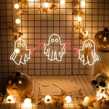 Add a Spooky Glow to Your Home, Office, or Halloween Party with Boo Ghost Shooting Led Neon Sign Home Room Decor.