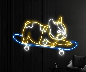 Brighten Your Space: Bulldog Skateboarding Led Neon Sign, Perfect for Home Decor, Bars, Offices, and Skate Shops.