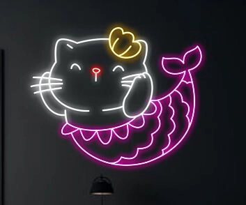 Bring Whimsy to Your Nursery, Spa, or Store with Cat Mermaid Decor Led Neon Light Cat Spa Led Light Nursery Deco.