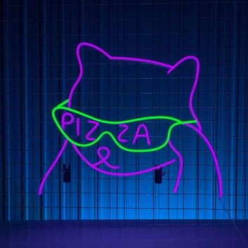 Brighten Up Your Space: Cat Wearing Pizza Glasses Led Neon Sign for Bars, Home Decor, and Trendy Office Settings