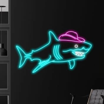 Brighten Your Space with Versatility: Cowboy Shark Led Neon Sign, Perfect for Home Decor, Bars, and Unique Events.