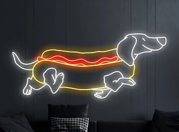 Brighten Your Space: Dachshund Hotdog LED Sign Ideal for Home, Office, and Restaurant Food Decor, Perfect for Parties and Weddings