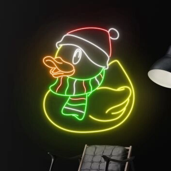 Brighten Up Your Celebrations: Duck Christmas Hat Led Neon Sign for Festive Home, Office, and Store Decorations