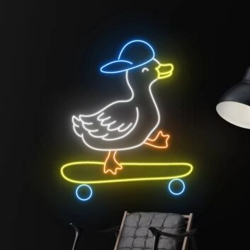 Elevate Your Space: Duck In Hat Skateboarder LED Sign - Perfect Neon Light for Home Decor, Bars, and Birthday Celebrations.
