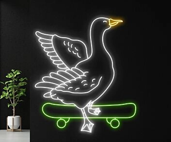 Brighten Your Space with Duck Skateboarding LED Neon Sign: Perfect for Home Decor, Bars, Weddings, and Parties – Duck in Hat Skateboarder LED Sign Brings Joy and Light.