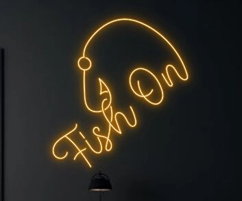 Brighten Up Any Space: Fish On Led Neon Sign - Perfect for Home Decor, Offices, Stores, Bars, Weddings, and Parties for Sea Animal Enthusiasts and Fishing Fans.