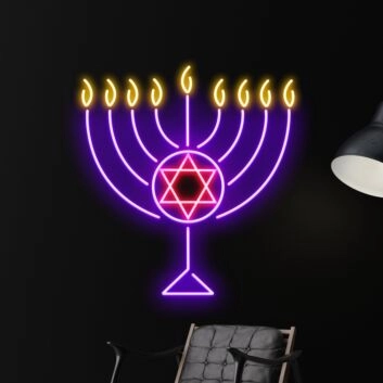 Brighten Your Hanukkah Celebrations and Decor: Happy Hanukkah Led Neon Sign for Home, Office, and Festive Events.