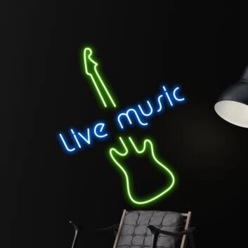 Live Music Electric Guitar Led Neon Sign Coffee Music Decor
