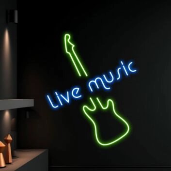 Live Music Electric Guitar Led Neon Sign Coffee Music Decor