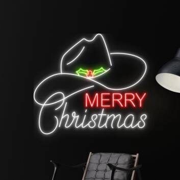 Merry Christmas Cowboy Hat Led Neon Sign Light Christmas Decor