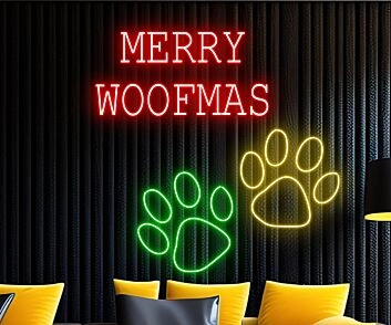 Merry Woofmas Paw Dog Led Neon Sign Hohoho Christmas Led Sign