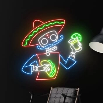 Mexican Skeleton Eating Tacos Led Neon Sign Skeleton Led Sign Custom Tacos Neon Light