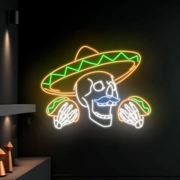 Mexican Skeleton Eating Tacos Led Neon Sign Restaurant Decor