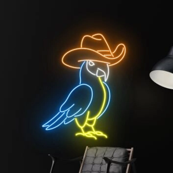 Parrot Cowboy Led Neon Sign Parrot Cowboy Hat Led Sign Animal Lover Neon Light
