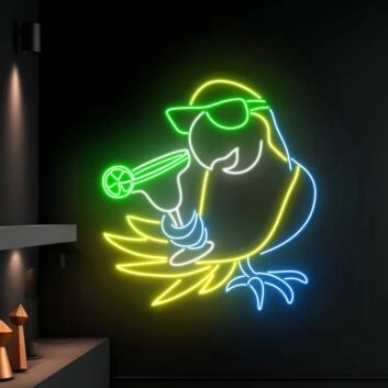 Parrot Drinking Margarita Led Neon Sign Parrot Led Sign Animal Lover Neon Light