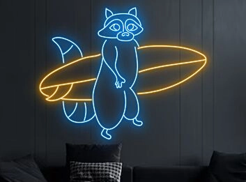 Raccoon Hold Surfboard Led Neon Sign