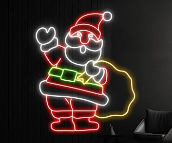 Santa Claus With Gift Bag Led Neon Sign