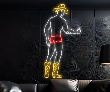 Sexy Body Gay Man Cowboy Hat Led Sign Howdy Gay Man Neon Light Christmas Decor