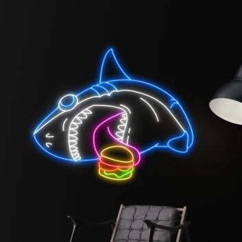 Shark Eat Hamburger Led Neon Sign Funny Shark Led Sign Cool Shark Neon Light Bakery Shop