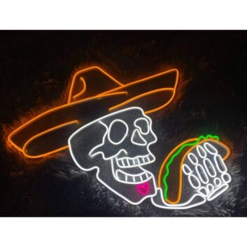 Skeleton Cowboy Eating Tacos Led Neon Sign