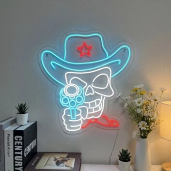 Skeleton Cowboy Shooting Led Neon Sign