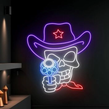 Skeleton Cowboy Shooting Led Neon Sign
