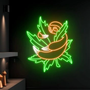 Sloth Holding Leaf Led Neon Sign Smoking Machine Led Sign Smoking