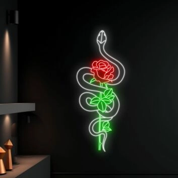 Snake Wrapping Around Rose Led Neon Sign