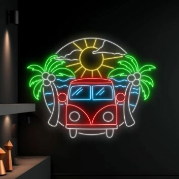 Summer Coconut Tree And Car Led Neon Sign Decor