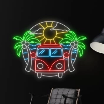 Summer Coconut Tree And Car Led Neon Sign Decor