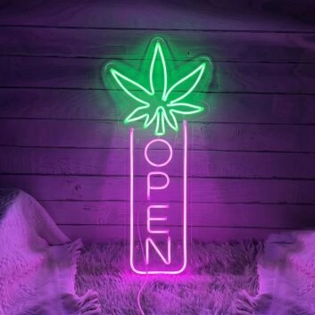 Weed Leaf Open Logo Led Neon Sign Smoking Machine Led Sign Smoking Shop Neon Light Shop