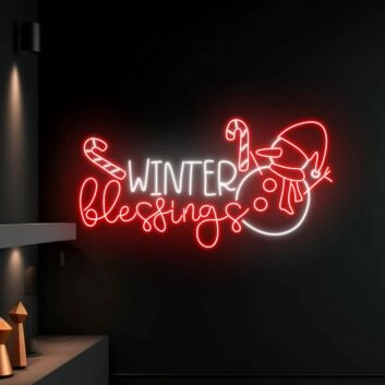 Winter Blessings Snowman Merry Christmas Neon Light Christmas Decor