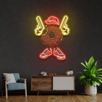 Donut Gun Led Uv Neon Sign Business Logo