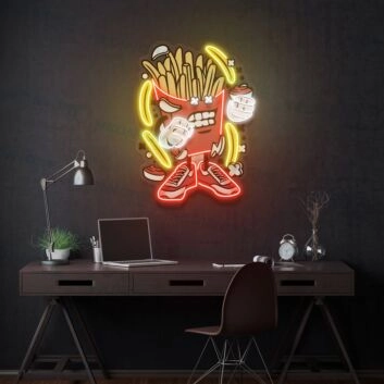 French Fries Led Uv Neon Sign Restaurant Wall Decor