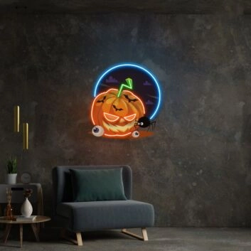 Pumpkin Spider Led Uv Neon Sign Halloween Decor Indoor For Home