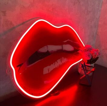 Lip Bite Uv Printed Neon Artwork - Embrace The Allure Of Seductive Glow