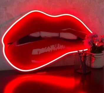 Lip Bite Uv Printed Neon Artwork - Embrace The Allure Of Seductive Glow