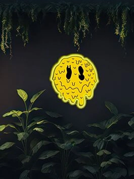 Psychedelic Face Emoji Uv Printed Neon Artwork Expressive Illumination