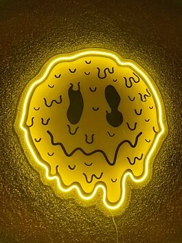 Psychedelic Face Emoji Uv Printed Neon Artwork Expressive Illumination
